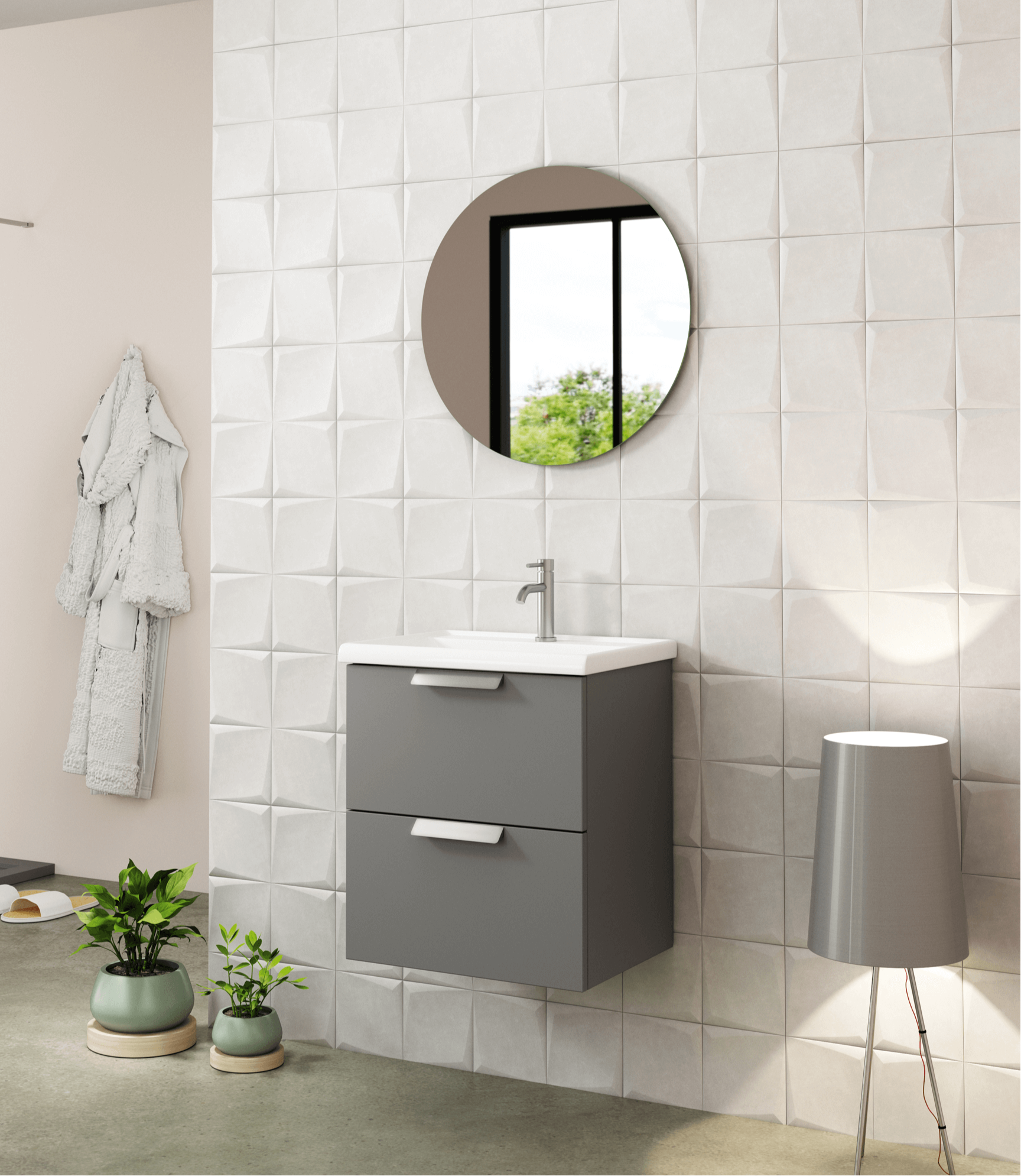 Bassetts Malone Wall Hung Vanity Unit, Ceramic Basin & Handles