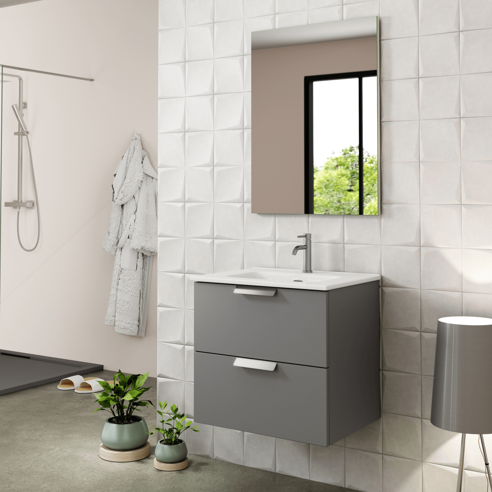 Bassetts Malone Wall Hung Vanity Unit, Ceramic Basin & Handles