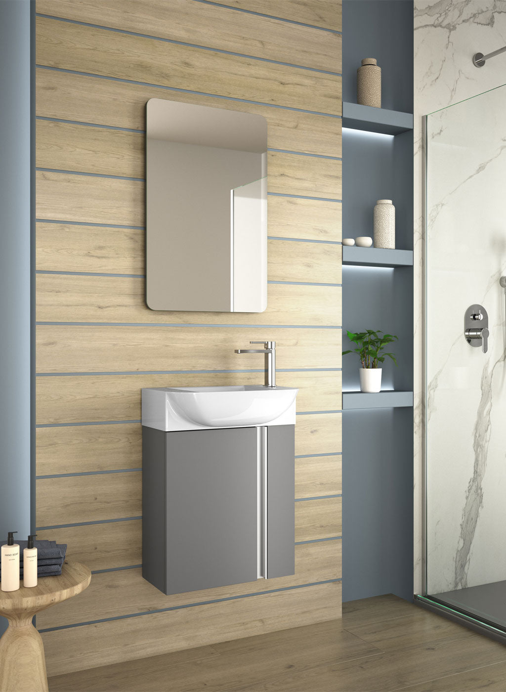 Bassetts Versa Wall Hung Vanity Unit with Chrome Handle & Bali Ceramic Basin